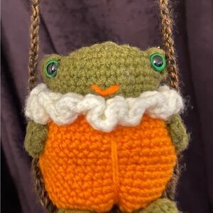 Handcrafted Green and Orange Frog Plush Toy